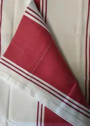 Pottery Barn Cadiz 84” Ring Top Set of (4) Panels Barnyard Red/Cream Stripes New