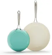 [GreenLife] Artisan Healthy Ceramic Nonstick, Frying Pan/Skillet Set, 8 inch and 10 inch, Turquoise