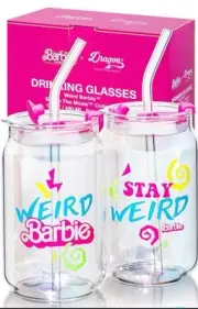 NEW Barbie Ken Dragon Glassware 16 oz, NEW Set Of 2 Weird Barbie