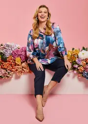 [TS] Taking Shape Shirring Detail Natural Tunic Size 20 in Print, Viscose - Plus Size Women's Clothing Print