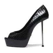 Giaro Peep Toe Platform Pumps Beliza Snake Black 45 44 43 42 41 40 39 38