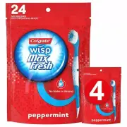 (4 Pack) Colgate Max Fresh Wisp Disposable Mini Toothbrush, Peppermint - 24 Coun