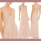 NWT $598 Mac Duggal [ 6 ] Sequined Sleeveless Plunge Neck Lace Gown Pink #G1348