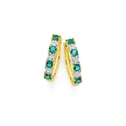 9ct Gold Created Emerald & Diamond Huggie Earrings in Green