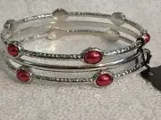 Paparazzi Jewelry Bangle Belle Red Pearl Silver 3 Bracelet Set