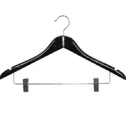 Compass Black Wood Standard Hook Clothes Coat Hanger With Clips Pack 100 Bulk