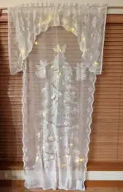 Lighted Christmas Tree Curtain Panel LED Lace Xmas Tree Window Door 43 x 80 in.