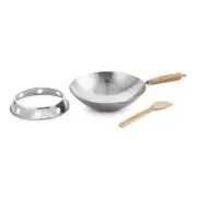Helen’s Asian Kitchen Round Bottom Wok Set, Carbon Steel and Bamboo, 12-Inche...