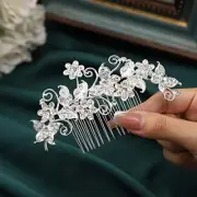 Silver Bride Wedding Flower Hair Comb Floral Bridal Hair Clip Pearl Hair