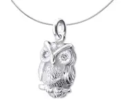 Silver Owl Pendant Necklace with Diamantes