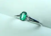 Colombian Emerald Oval Shape Engagement Ring .32 CtS 18K White Gold Size 6 US
