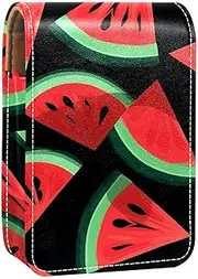 Travel Lipstick Organizer Case,Lipstick Case Portable Makeup Bag with Mirror,Watermelon Black Background