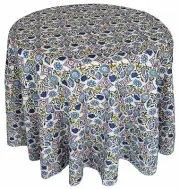Round Hand Block Printed Tablecloth - Kwali Jaali - Diameter 89"