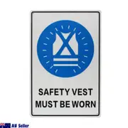 3x Warning Safety Vest Must Be Worn Sign 200x300mm Outdoor Workplace Metal