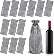 TOPTIE 12 Pcs Burlap Drawstring Bags 14 x 6 Inches for Wine Bottle Champagne 750ml, Hessian Gift Bags