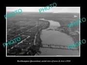 OLD LARGE HISTORIC PHOTO OF ROCKHAMPTON QUEENSLAND AERIAL VIEW OF TOWN c1950 1