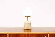 Ceramic Stoneware Studio Pottery Table Lamp — Globe Shade — White Glaze — L15