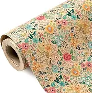 WRAPAHOLIC Jumbo Kraft Floral Wrapping Paper Roll - 30 Inch x 33 Feet - Spring Summer Garden Flower Design Perfect for Wedding, Bridal Shower, Birthday