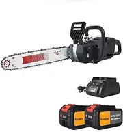 Sooqoo Cordless Chainsaw Electric Chainsaw Battery Chainsaw, for Wood Cutting, Branch Trimming and Gardening(16 Inch Black Tool + 6000mAh*2 Batteries)