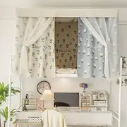Blue Bunk Bed Tent,Jasmine Flower Pattern Bunk Bed Canopy Indoor Sleep Privacy Bed Tents 90% Blackout for Home School Dorm(White,1.2x2m/47x79inch)