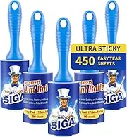MR.SIGA Extra Sticky Lint Roller Pet Hair Remover with Easy Tear Sheets, 5-Pack, 450 Sheets in Total