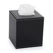 Square Leather Tissue Box Cover - Stylish Cube Tissue Box Holder with Black