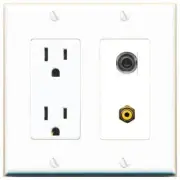 RiteAV Power Outlet and 3.5mm RCA-YELLOW Wall Plate Decorative [White]