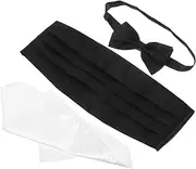 [Ipetboom] Adjustable Bow Tie Pocket Square Set Tuxedo Waistband for Wedding Anniversary Birthday Party Soft and Comfortable