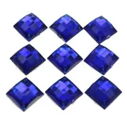 100 Royal Blue Acrylic Square Sewing Flatback Rhinestone Gems Sew on Beads 14mm