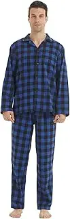 [Lanbaosi] Mens Pajama Sets Soft Flannel Cotton Sleepwear Long Sleeve Button Down Plaid Shirt Pants Pjs Set Loungewear
