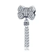 Silver plating Dazzling Bowknot Long Tassel Charms Fit Charm Bracelets Necklaces Jewelry