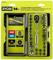 RYOBI 1/4 in. Drive Ratchet and Socket Set, 20% More Efficient - 26 Piece