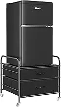 EazeHome Mini Fridge Stand with Storage, Mini Fridge Stand, 2 Drawer Dorm Fridge Cart, Organizer Unit for Mini Fridge, Fridge Stand Table, Mini Fridge Table with Swivel Wheels, Black