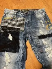 Desigual NWT Women Size 30/10 Distressed Patchwork Denim Wanita Jeans