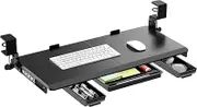 Fotougml Height Adjustable Keyboard Tray Under Desk Slide Out, 27 * 11 Inch Large Size, Ergonomic Keyboard & Mouse Drawer Extender Holder, Sturdy C-Clamp Mount, for Home, Office, Black