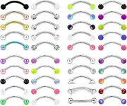 [Hoeudjo] 40Pcs 16G Eyebrow Piercing Rook Earrings Daith Piercing Jewelry Curved Barbell Kit Surgical Steel Tragus Vertical Lip Rings for Women Men 8mm (5/16") - 10mm (3/8")