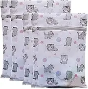 Xducom Mesh Laundry Bags for Delicates,Set of 4 Lingerie Wash Bag with Cute Prints,Bra Bag for Washing Machine,Blouse,Hosiery,Stocking, Underwear,Sweaters(CAT) (4)