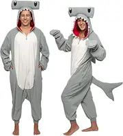 [Funziez!] Unisex Hammerhead Shark Animal Pajamas - One Piece Plush Novelty Cosplay Costume Jumpsuit for Adults