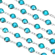 2Pcs 2 Yards Rhinestone Chain, Sky Blue Beaded Chain with Silver Plated Brass