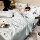 Summer Comforter Set Ice Cool Thin Quilt BedSheet Pillowcase 4pcs Bedding Set