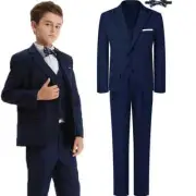 Suit for Kids Boys Wedding Formal Set Tuxedo Vest, Pants, Blazer & Bow Tie 4PCS