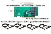 Quad Port SFF8643 Adapter(PCIe x16) and 4pcs SFF-8639 NVMe U.2 Cables
