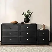 Oikiture Chest of Drawers and Bedside Table Hamptons Furniture Set Black