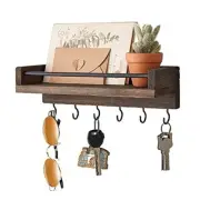 Mkono Key Holder for Wall, 9.5" x 3.5" x 2.5" Small Rustic Wood Floating Shelf
