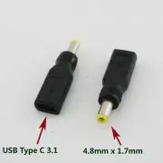1x USB 3.1 Type C Female to 4.8mm x 1.7mm Male DC Power Charge Adapter Connector