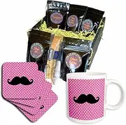 3dRose cgb_110762_1 Funny Black Mustache on Pink Polka Dots-Coffee Gift Basket, Multicolor