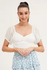 White Bodysuit Top Short Sleeve Sweetheart - Size 14, Women's Bodysuit