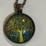 Tree Of Life 1” Glass Cabochon Bronze Pendant 18” Necklace Jewelry Gift New - A1