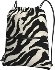 EdWal Zebra Animal Print Drawstring Backpack Gym Bags Sports Bags With Zipper Pocket For Travel Beach, Black, One Size
