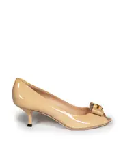Beige Patent Leather Bamboo Accent Heels